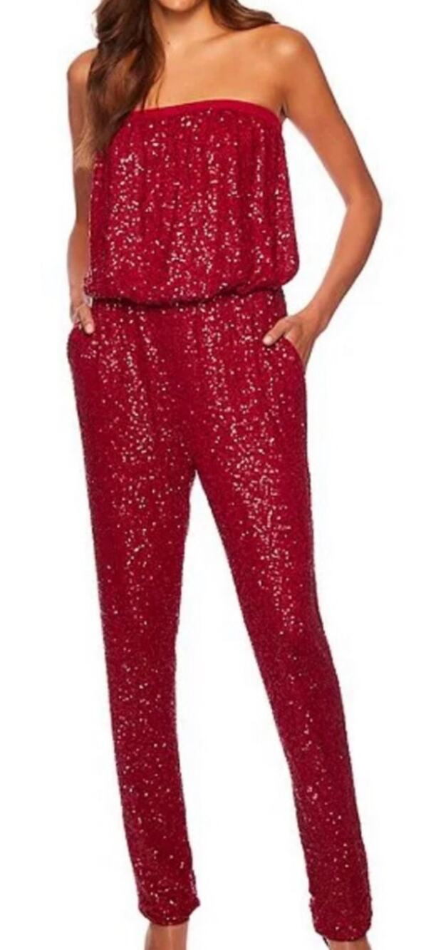 Susana Monaco deep red sequence tube top jumpsuit medium berries NWT ($248)